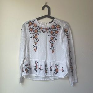 Zara Embroidered Florals White Blouse